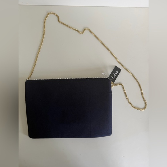 🔥NWT Lulu's Navy and Gold Beaded Clutch with Gold Chain - Picture 7 of 7